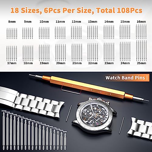 Watch Link Removal Kit, BYNIIUR Watch Repair Kit, Watch Case Opener Spring Bar Tools, Watch Battery Replacement Tool Kit, Watch Band Link Pin Tool Set with Carrying Case and Instruction Manual