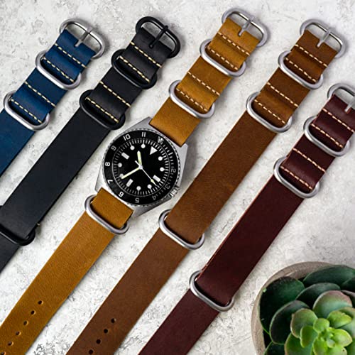 Benchmark Basics Leather Watch Band - Crazy Horse Oiled Leather One-Piece Watch Strap - 20mm Dark Brown