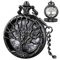 Tiong Pocket Watch Hollow Tree Design Roman Numerals Quartz with Chain Birthday Gifts(Black)