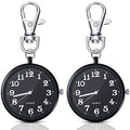 Junkin 2 Pieces Quartz Pocket Watch with Key Buckle Round Keychain Clip on Watch Portable Unisex(Black)