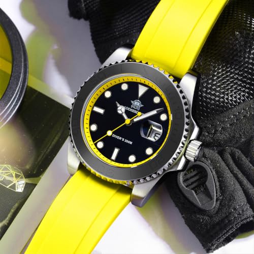 ADDIESDIVE Casual Men's Dive Watch 200 M Waterproof Luminous Yellow Rubber Band Analog Quartz Watches for Men