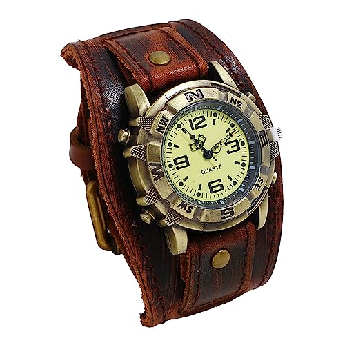 Avaner Men's Vintage Leather Watches: Retro Punk Wide Band Cuff Steampunk Analog Quartz Wrist Watch