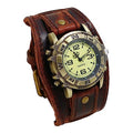 Avaner Men's Vintage Leather Watches: Retro Punk Wide Band Cuff Steampunk Analog Quartz Wrist Watch