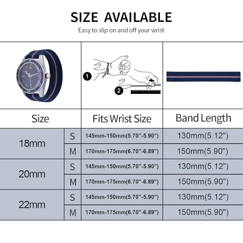 PTFULUOS 2 Pack Fabric Braided Stretchy Solo Loop Watch Band - Compatible with 18mm 20mm 22mm - Quick Release Sport Elastic Replacement Straps for Men Women (S/22MM, Black + Green)