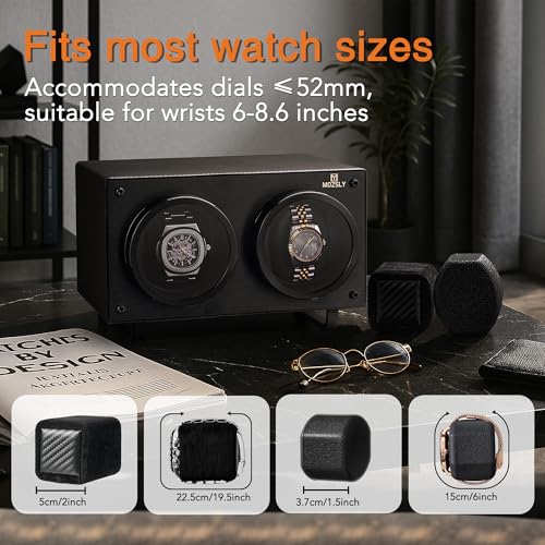 MOZSLY Double Watch Winder for Automatic Watches with Quiet Motor 12 Rotation Mode Setting AC Adapter or Battery Powered PU Leather Full Black