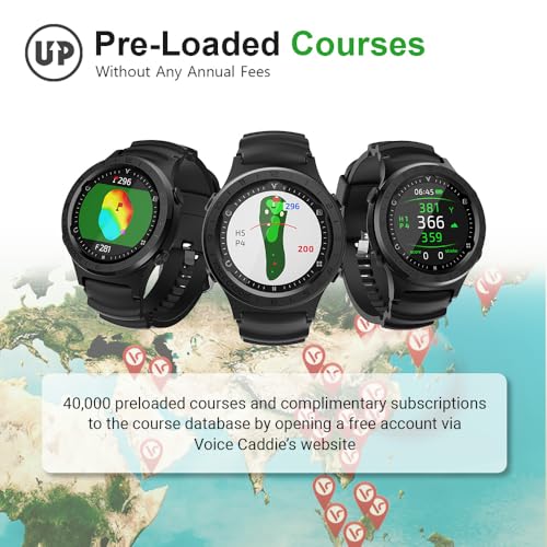 Voice Caddie A3 Golf Watch w/Green Undulation No Monthly Subscription 40k+ Preinstalled Courses Lightweight w/Slope Mode 1.3" Color Touchscreen Pin Reload Smart Green View Golf GPS & Fitness Mode BK