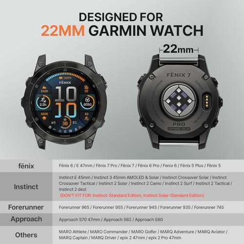 Bandletic Compatible with Garmin Instinct Watch Band - 22mm Quick Fit Rugged Nylon Strap for Fenix 8 E 47mm/7 6 Pro/5 Plus/Instinct 2 3 E 45mm /Forerunner 965/955/945 /Approach S70/S62/S60/Epix Pro