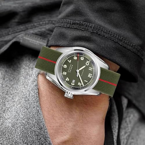 Niziruoup Nylon Elastic Watch Strap Military Parachute Style Watch Band 18mm 20mm 22mm Premium Striped Nylon One-Piece French Paratrooper Watchband Smartwatch Band Replacement Strap for Men Women