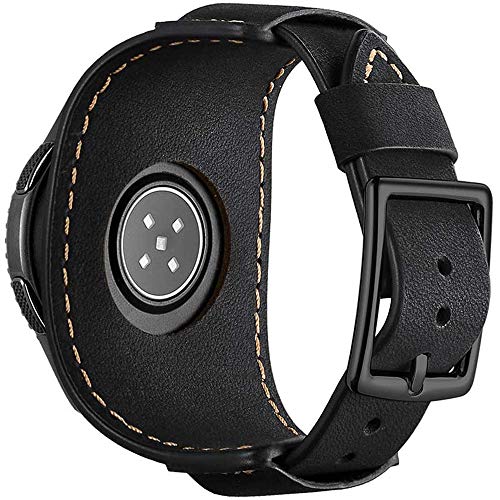 Hepsun Compatible with Samsung Galaxy Watch 7/6/5/4/Watch 42mm/Watch 3 41mm/Active 40mm/Active 2/Gear S2 Classic/Sport /Fossil Q Gazer/Ticwatch 2/Garmin Vivoactive 3 Bands, 20mm Vintage Cuff Genuine Leather Band Strap for Men Women (Black)