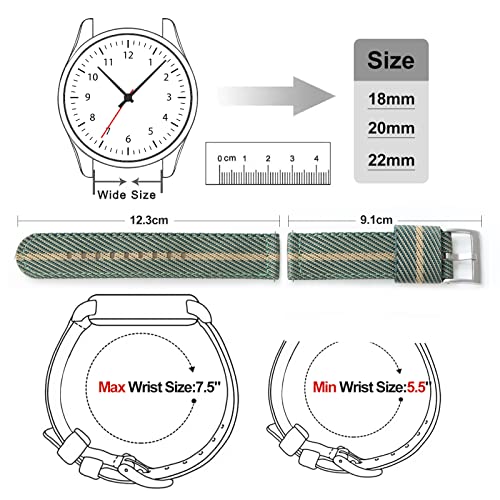 TACTICAL FROG 20mm 22mm Fast Release Nylon Watch band with Stainless Steel Buckle, Two-Piece Waterproof Nylon Watch Strap for Men & Women… (Bluekhaki, 20mm)