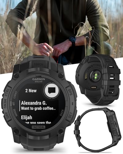 Wearable4U Garmin Instinct 3 Tactical Edition, Solar Charging Display, 50mm, Rugged Outdoor GPS Smartwatch, Applied Ballistics Support, LED Flashlight, Multi-Band GPS White Earbuds Bundle