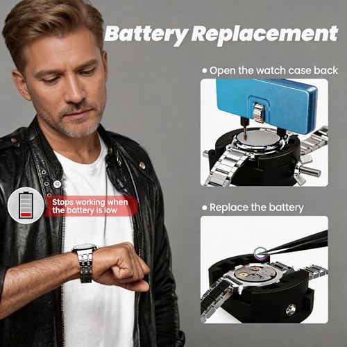 MARVLLGGOSO Watch Battery Replacement Tool Kit with Spring Bars, 5-in-1 Precision Screwdriver, Adjustable Back Case Opener, Holder, Pry Tool, Spring Bar Tool with Scale, Tweezer, Watch Repair Kit for Watch Back Removal and Band Replacement