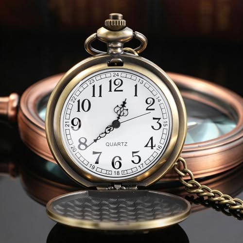 Tiong Pocket Watch Engraved Cowboy Arabic Numerals Quartz with Chain Gifts