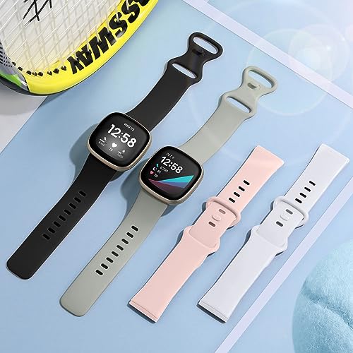 Getino Compatible with Fitbit Sense 2/ Sense Bands/Versa 4/ Versa 3 Bands Women Men, Silicone Sport Accessories Band, Small Black/Gray/Pink/White