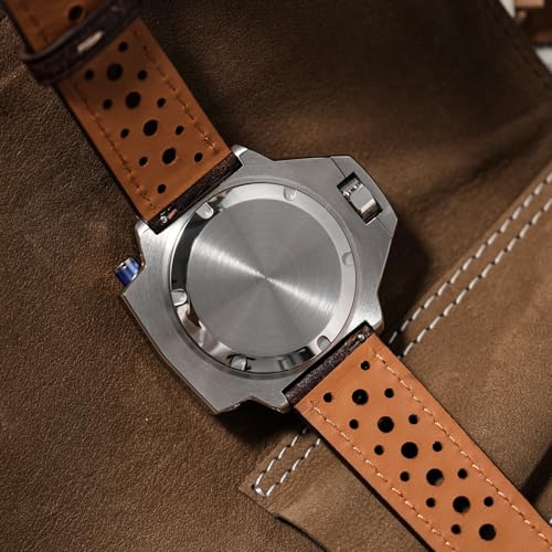 watchdives WD1968 PT5000 Automatic Dive Watch for Men, Black Dial Date Window Sapphire Crystal Watch, 300M Water Resistant Full Lume Ceramic Bezel BGW9 Luminous Leather Strap Watch