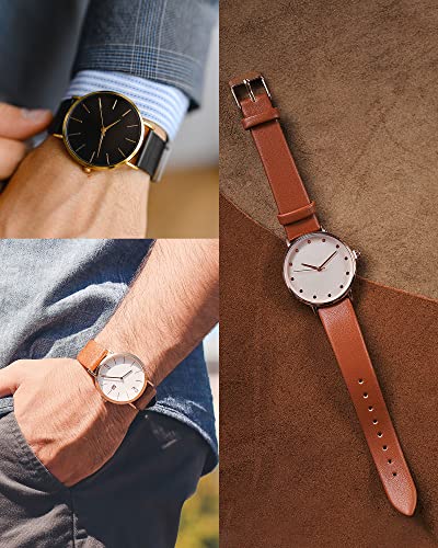 uxcell Black Genuine Leather Band 18mm Width, Flat Thin Elegant Leather Watch Strap Golden Tone Buckle for Women