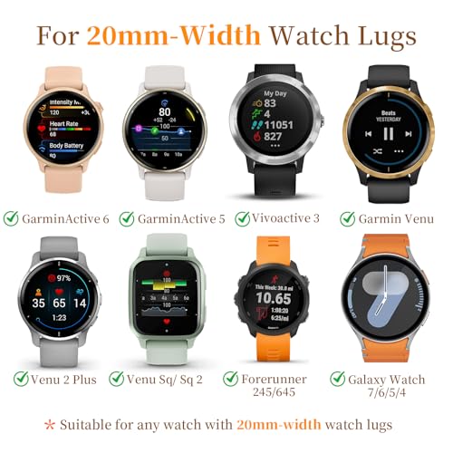 20mm Metal Bands Compatible with Garmin Vivoactive 5/Vivoactive 6/3 Watch Bands, Soft Stainless Steel Strap Replacement Wristband for Venu Sq 2/ Forerunner 55/245 Watch Band Women Men, Champagne