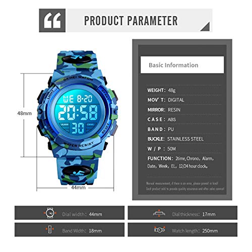 cofuo Kids Digital Watch for Boys Girls, Boys Watches Ages 3-17,Sport Outdoor Watch for Kid,50M Waterproof Analog Multifunctional Chronograph LED Alarm Stopwatch Silicone Band,Kids Gift