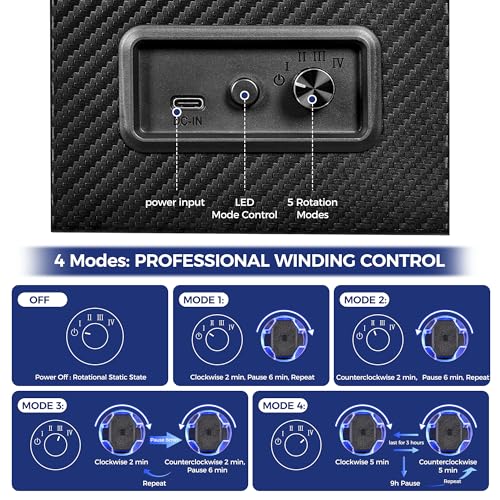 ANWBROAD Watch Winder for Automatic Watches, 4 Modes Single Automatic Watch Winder box with LED Crystal Design, Rotating Watch Case with Super Quiet Motor with Type-C Adapter,UJWW006C