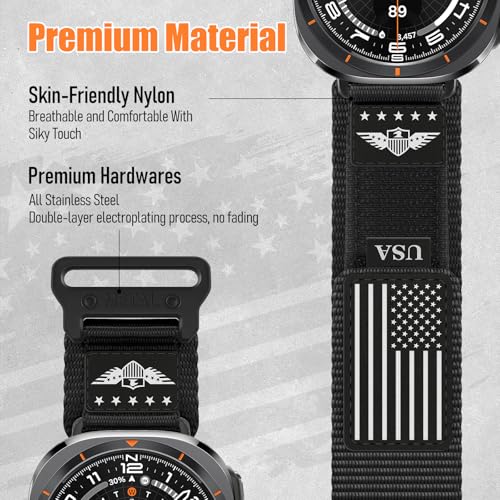Rugged Nylon Band for Galaxy Watch Ultra Bands 47mm (2025/2024) for Men Women,One Click No Gap Fabric Woven Wristbands Adjustable Sport Strap for Samsung Galaxy Watch Ultra Band 47 mm for Man,L