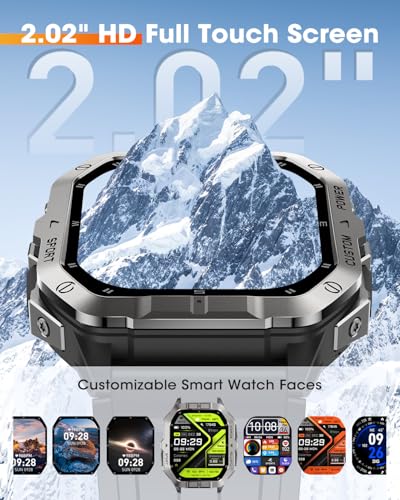 Smart Watches for Men (Answer/Make Calls), 2.02'' Military Smart Watch Built-in GPS with Sleep Monitor/Heart Rate/100+ Sport Modes, Waterproof Smartwatch Fitness Tracker for Android and iPhone Black