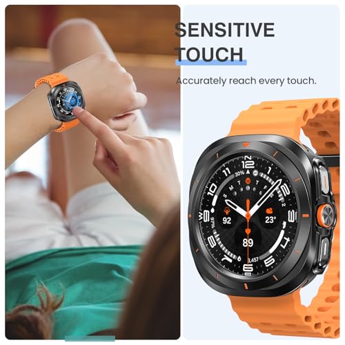 Tensea [2Pack for Samsung Galaxy Watch Ultra 2025/Galaxy Watch 7 Ultra 2024 Screen Protector Case 47mm Accessories, Protective Face Cover for 47 mm, Hard Bumper Built-in Tempered Glass Film Women Men