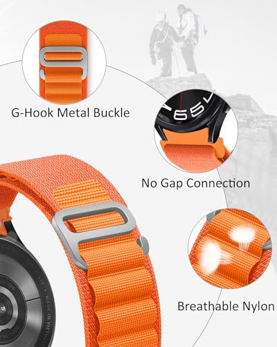One Click Alpine Loop Bands Compatible with Samsung Galaxy Watch 7 Band/Galaxy Watch 6 4 5 FE Band 40mm 44mm/Watch 6 4 Classic 47mm 43mm 42mm 46mm/5 Pro 45mm, 20mm No Gap Nylon Sport Strap for Men