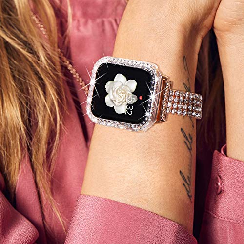 KADES Bling Case for Apple Watch 41mm with Built-in Screen Protector, Sparkling Rhinestone Protective Cover Compatible with Apple Watch Series 9 8 7 (41mm, Clear)
