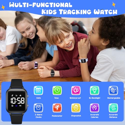Timever Kids Digital Watches for Boys Girls, Sports Watch with Fitness Tracker, Pedometer, Alarm Clocks, Stopwatch, No App Needed Waterproof Kids Watch, Gift for Teens Student Girls Boys Ages 5-14