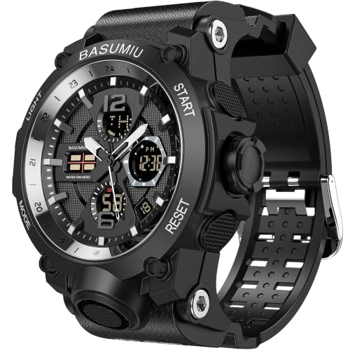 BASUMIU Military Dive Tactical Digital Man Watches for Men Nice Luxury Waterproof Diver Mens Watches Work Black Sports (C-Black)