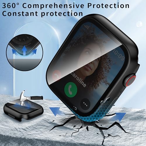 Zumyzu Waterproof Privacy Case Compatible with Apple Watch Series 11 10 46mm with Anti-peep Screen Protector, iWatch Face Cover Protective Bumper for iWatch Case 46mm Black