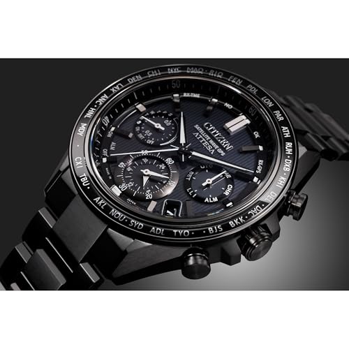 CITIZEN Mens Eco-Drive Attesa Satellite Wave GPS Chronograph, Black Super Titanium with DLC Coated Case & Bracelet, Black Dial (Style: CC4055-65E)