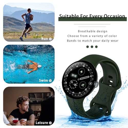 Eiavike Band Compatible with Google Pixel Watch 1/2/3/4, Soft Silicone Sport Replacement Straps Bracelet (Field Green, Pixel Watch 4/3/2/1 41mm-(for 6.1-8.3 inch wrist))
