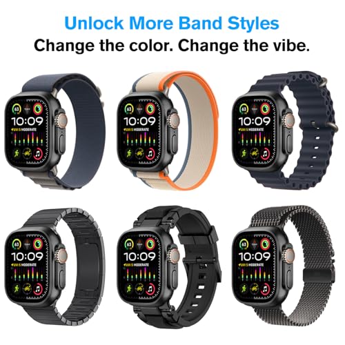 amBand Metal Case Screen Protector Cover for Apple Watch Ultra 3/Ultra 2/Ultra 49mm, W3 Rugged Bumper Thin Frame + 9H Tempered Glass Film + Ceramic-Like Back Cover, [Stylish] [Waterproof], Matte Black