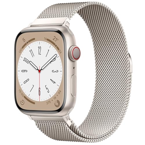Original Stainless Steel Milanese Loop Compatible with Apple Watch Band 38mm 40mm 41mm 42mm 44mm 45mm 49mm, Magnetic Clasp Replacement Band for iwatch Series 9, Ultra 2/Ultra, SE/SE 2nd Generation, 8 7 6 5 4 3 2 1, Women & Men Watch Bands for iWatch (Star