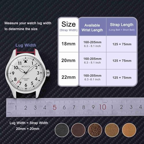 WOCCI 20mm Watch Band, Genuine Leather, Quick Release Replacement Strap, Golden Buckle (Brown)
