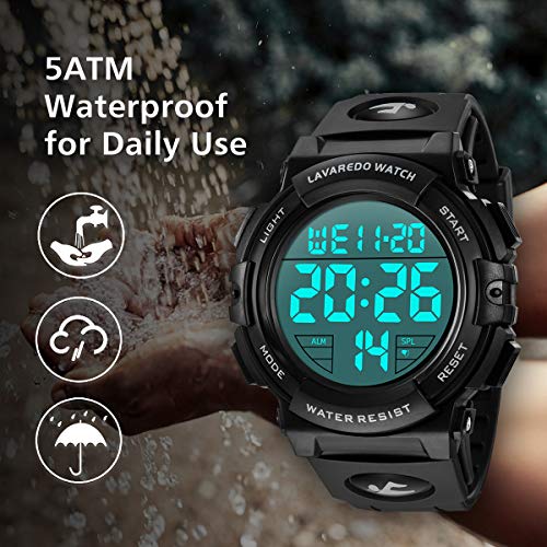 L LAVAREDO Mens Digital Watch Sports Military Watches Waterproof Outdoor Chronograph Wrist Watches for Men with LED Back Ligh/Alarm/Date
