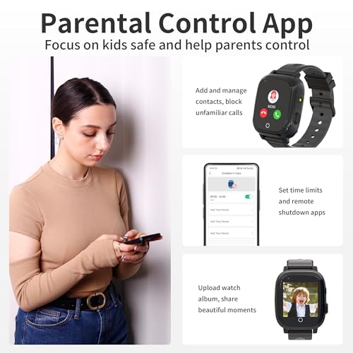 AIWIEP 4G Kids Smart Watch Boys with GPS Tracker Phone/Video Call Alarm SOS Camera Pedometer Stopwatch Caculator Flashlight GPS Watch for Kids Age 5-12