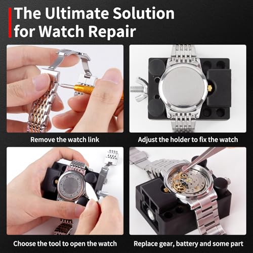 XOOL 151 PCS Professional Watch Repair Tool Kit, Includes Watch Battery Change Kit, Watch Case Opener, Link Remover, Spring Bar Tools, Screwdrivers, and Portable Carrying Case with Instruction Manual