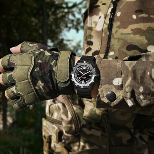 findtime Solar Watch Mens Military Analog Watches Industrial Sport Waterproof Tactical Cool Designer Wrist Watch for Men Unidirectional Rotating Bezel Silicone Strap Alloy Case