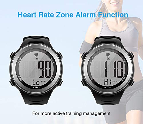 EZON GPS Men Women Sports Outdoor Digital Watch with Exercise Records Distance Speed Pace Black Blue Red Multifunctional (Silver)