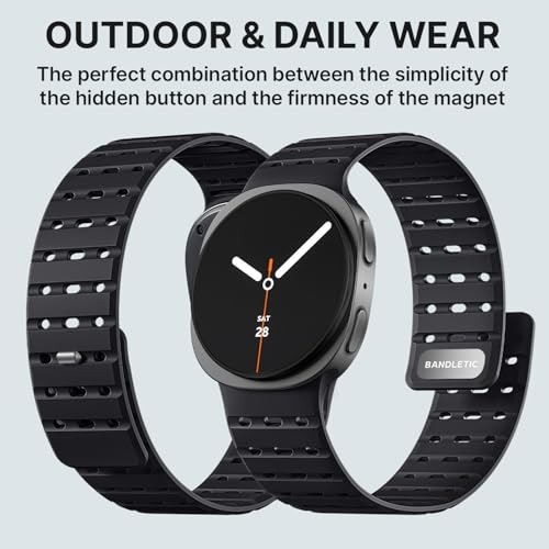 Bandletic Magnetic Silicone Band Compatible with Samsung Galaxy Watch 8 40mm 44mm / Watch 8 Classic 46mm 2025, No Gap Soft Breathable Replacement Strap for Men Women, Black