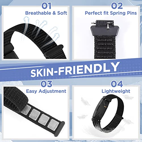 WNIPH Nylon Bands Compatible for Fitbit Inspire 3/Inspire 2/Inspire/Inspire HR/Ace 3/Ace 2 Bands, Breathable Sport Replacement Straps Soft Adjustable Solo Loop Dark Black+Navy Green+Iron Grey