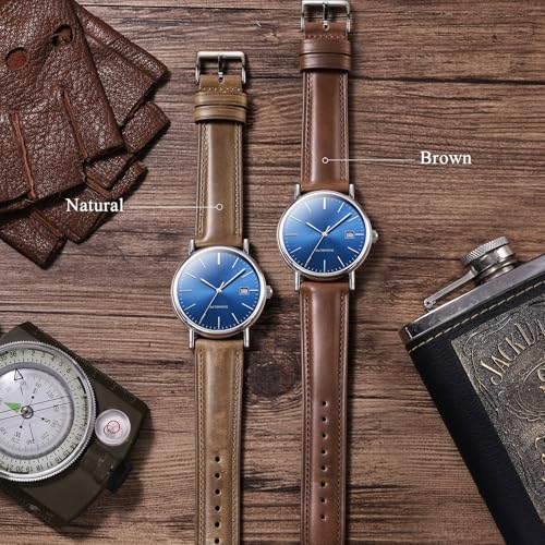 Getalia® Luxurious leather Watch Band, Top Grain Genuine Leather Vintage Oil Wax, 18mm 19mm 20mm 21mm 22mm Quick Release Replacement Retro Straps for Men and Women, Thick & Soft (Brown Width:20mm)