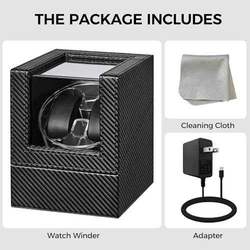 ANWBROAD Watch Winder for Automatic Watches, 4 Modes Double Automatic Watch Winder box with LED Crystal Design, Rotating Watch Case with Super Quiet Motor with Type-C Adapter UJWW007C