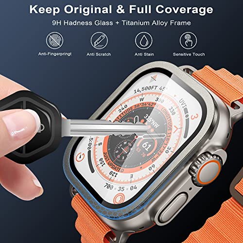 WSKEN for Apple Watch Ultra 3/Ultra 2/Ultra Screen Protector 49mm,9H Tempered Glass + Titanium Alloy Frame, [Keep Original] [Touch Sensitive] Lightweight Protective Glass Film for iwatch Ultra 3/2/1