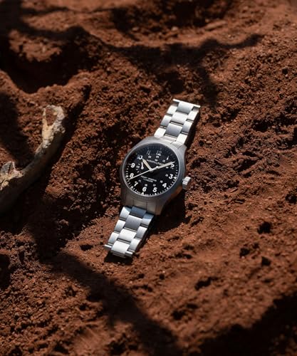 Hamilton Khaki Field Mechanical Mens Watch, 40mm Stainless Steel Case, Swiss made, Black Dial Analog Wrist Watch for Mens 100 Meters Water resitance, Sapphire Crystal, 3-Hand Movement, Stainless Steel Bracelet