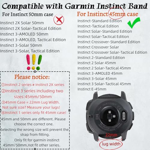 Double Loop Buckle Nylon Strap Compatible with Garmin Instinct 2/2X/3/E Series 45mm/50mm cases – Adjustable Breathable Wristband Fit for Garmin Instinct Standard/Solar/Tactical/Tide/Esports