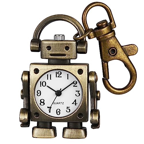 Realpoo Robot Ultra-Thin Uncovered Quartz Pocket Watch with Keychain, Men's Arabic Digital Dial Portable Keychain Pocket Watches
