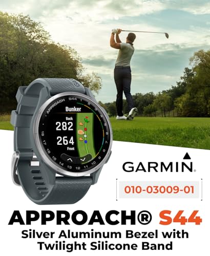 Garmin Approach S44 Golf GPS Smartwatch Silver Aluminum Bezel with Twilight Silicone Band with Wearable4U Power Bank Bundle